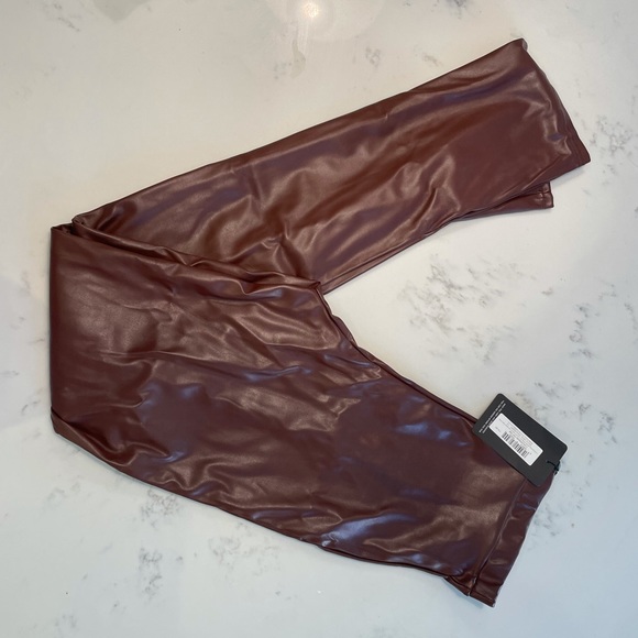 NWT PLT Chocolate Faux Leather Split Hem Pants - Picture 2 of 6